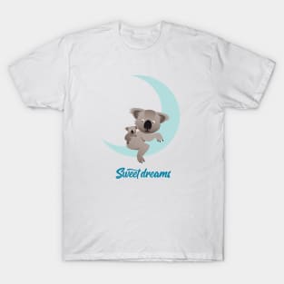 Sweet dreams - Koalas on the moon with typography T-Shirt